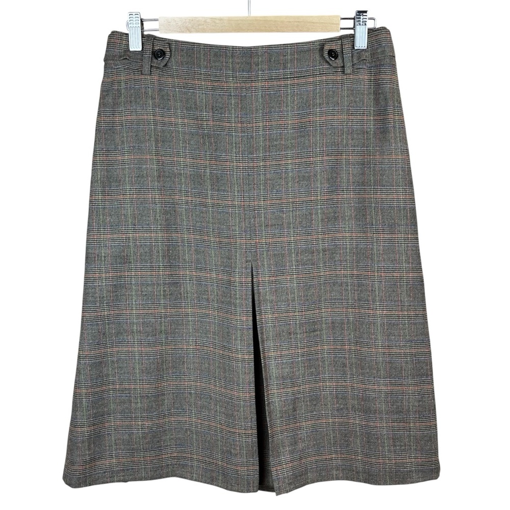 Vintage Gerry Weber Plaid A-Line Skirt, Kick Pleats, Taupe & Orange